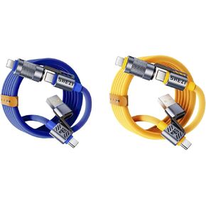 2 Pack 4-in-1 5FT 60W USB C Cable Lightning Cable (Yellow + Blue)