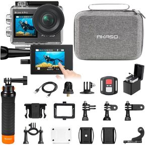AKASO Brave 4 Pro 4K30FPS Action Camera - 131ft Underwater Camcorder Waterproof Camera with Touch Screen Advanced EIS Remote Control 5X Zoom Underwater Camera Support External Mic