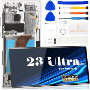 OLED for Samsung S23 Ultra LCD Digitizer Replacement for Samsung S23 Ultra 5g Display Screen for Samsung SM-S918 Touch Screen Repair Kits with Frame (with Fingerprint Function) (Silver)