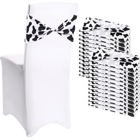 Newwiee 72 Pcs Cow Stripe Spandex Chair Bands Animal Print Elastic Chair Sashes Bow Polyester Chair Cover Bands Ties Without Buckle for Animal Safari Jungle Theme Party Birthday Decor in Kuwait
