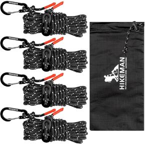HIKEMAN Reflective Tent Rope Guyline - 4M Camping Guide Ropes,4mm Tent Guy Ropes Cord with Aluminum Tensioners Adjuster for Outdoor Camping Hiking Caravan Awning Tents (Army Green, 4mm)