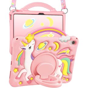 Boaretiu for iPad 10th/11th A16 Generation Case 11 Inch 2025/10.9 Inch 2022 - Cute Cartoon Unicorn Soft 3D Silicone Case with Strap & Rotating Stand for Girls Teens Tablet Cover for iPad 10th 11th