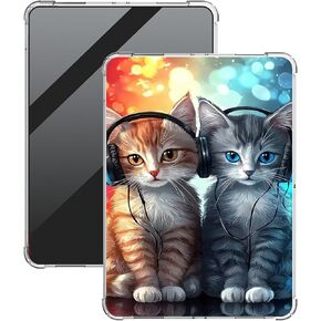 Cute Cats with Headphones Clear Case for 7" All-New Kindle Paperwhite (12th Generation,2024)&Kindle Colorsoft Signature Edition 7" Lightweight Transparent TPU Shockproof Protective Cover