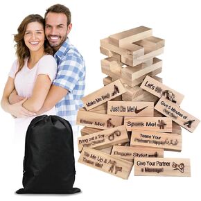 Lust Tower Games Super Naughty Block Tower Game for Couples Adults Tumbling Wooden Tower Stacking Block Games for Date Night Ideas for Valentine Lover Drunking Games(48pcs + 5 dice)