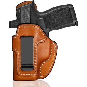 Premium IWB Leather Holster for SIG Sauer P365, P365X, P365XL, Optic-Ready Concealed Carry Holster, Molded Leather, Steel Clip Fits 1.75" Belt,Left-Hand Inside Waistband Holster, Classic Brown Color
