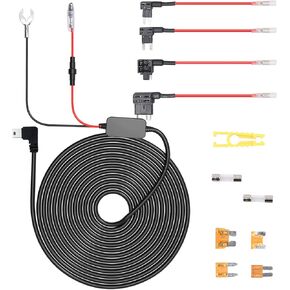 Dash Cam Hardwire Kit Mini USB Hard Wire Kit with 12V-24V to 5V Car Dash Camera Power Cord,24 Hours Surveillance Low Voltage Protection 4 Fuse Tap Cable 13FT