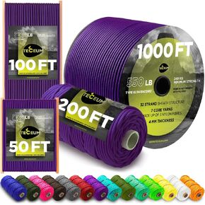 TECEUM Paracord Type III 550 Indigo – 50 ft – 4mm – Tactical Rope MIL-SPEC – Outdoor para Cord –Camping Hiking Fishing Gear and Equipment – EDC Parachute Cord – Strong Survival Rope 032 n1