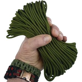 Olive Drab Green 110ft. Mil-Spec 550 Paracord 100% Nylon 8 Strand Military Over 600lbs Breaking Strength Survival Parachute Cord Tent Camping Hiking Hunting Bracelets. Made in USA.