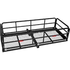 Hitch-Mounted Cargo Basket, 750 LBS Folding Vehicle Cargo Carrier Fit 2" Receiver with Wheels and Handle, Heavy Duty Luggage Storage Basket for SUV, Rv, Truck, Trailer