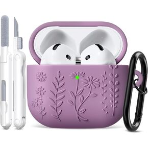 KOREDA for AirPods 4 Case Cover 2024 with Cleaner Kit, 3D Floral Embossed Soft Silicone Protective Case for Apple AirPods 4th Generation