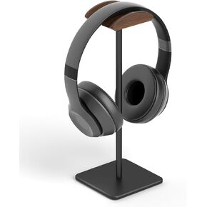 Headphone Stand for Desk - Headset Stand with Aluminum Hanger and Wooden Support, Headphone Holder for AirPods Max, Sony, Bose, Beats and More (Black)