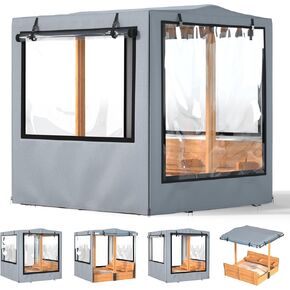 Sandbox Cover, 48"x48"x52", Kid Sand Box Covers, Waterproof, UV Resistant, with Zippered Mesh Windows, Ideal for Backyard Wooden Sandbox, Windproof,Dustproof & Pet-Proof, Grey, Only Cover