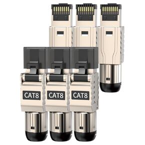 6-Pack RJ45 Connectors Tool Free Cat 8, Cat8 Field Termination Plug Shielded RJ45 Modular Plugs for 2000MHz 2GHz 40G Double Shielded Solid LAN Cable 22AWG-24AWG