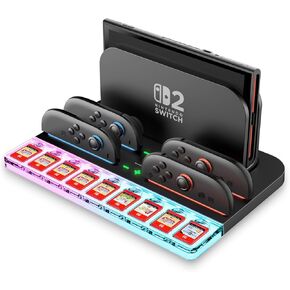 SUPCASE for Nintendo Switch 2 Joy Con Controllers Charger, [9 Game Card Storage] [Ambient Lighting] All-in-one Organization Accessories for Switch 2, Heat Dissipation Slot for Dock with USB Cable