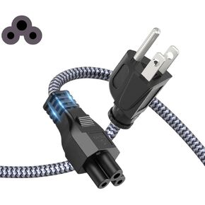 3 Prong AC Laptop Power Cord 3m,Nylon Braided Universal Power Cable for Dell HP LG Lenovo Asus Acer Toshiba Sony Laptops/Notebooks, Monitors, Printers, Scanners,UL Listed NEMA 5-15P to C5 Power Cable