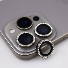 for iPhone 16 Pro / 16 Pro Max Camera Lens Protector Bling Glitter Diamond Metal Crystal Tempered Glass Screen Accessories Rhinestones Lens Cover for iPhone 16 Pro/Pro Max (Pink)