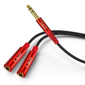 J & D 1/4 بوصة TRS Stereo Splitter Y Cable ، 6.35 مم من الذكور إلى 6.35 مم من الرافعات الإناث ، سلك الصوتية ربع بوصة ، موصلات مطلية بالذهب ، بنية دائمة ونحاس ، أحمر ، 1.6 قدم