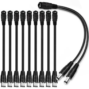 10 Pcs DC 1 Female to 2 Male 5.5mm X 2.1mm Power Splitter Cable Y Adapter for CCTV Security Cameras LED Light Strip Router
