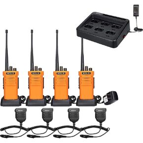 Retevis RT29 2 Way Radios(4 Pack), RT29 Walkie Talkie Six-Way Charger(1 Pack),Rugged Walkie Talkies with Waterproof Speak Mic 3200mAh Battery