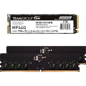 TEAMGROUP MP44Q 1TB SLC Cache Gen 4x4 M.2 2280 PCIe 4.0 w/NVMe SSD R/W Speed up to 7400/6200MB/s TM8FFD001T0C101 Bundle with Elite UDIMM DDR5 2x16GB 5600 MHz CL46 Desktop Memory TED532G5600C46DC01