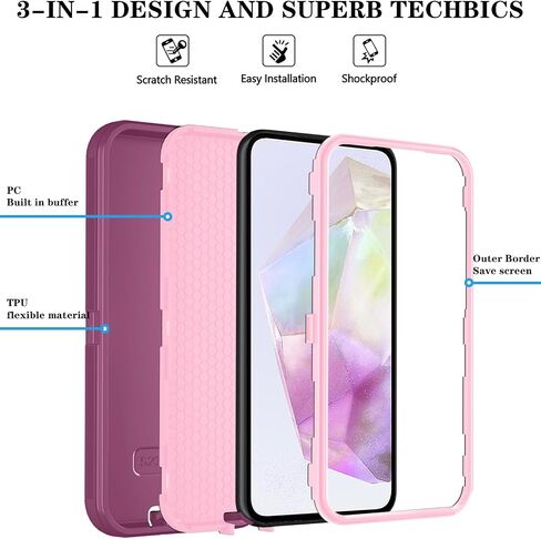 حالة هاتف Qinmay لـ Samsung Galaxy A36 5G مع حامي شاشة HD ، و Cover Cover Cover Cover Hights Huchproof و Dropproof For Galaxy A36 ، WineredPink in Kuwait