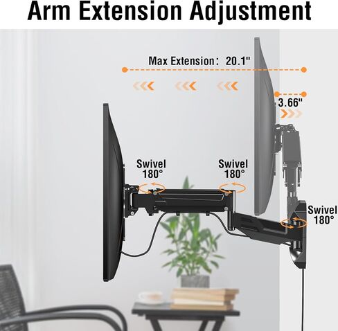 ELIVED Height Adjustable TV Wall Mount for Most 23-55 Inch tv, Spring Arm Full Motion Swivel Tilt Articulating TV Mount Bracket, Max VESA 400x400mm, Support 11-66 lbs, Matte Black. in Kuwait