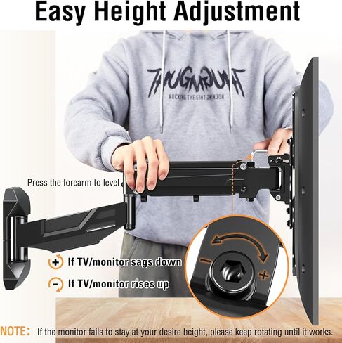 ELIVED Height Adjustable TV Wall Mount for Most 23-55 Inch tv, Spring Arm Full Motion Swivel Tilt Articulating TV Mount Bracket, Max VESA 400x400mm, Support 11-66 lbs, Matte Black. in Kuwait