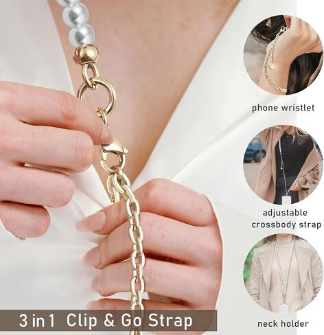 UKON 3-in-1 سلسلة الهاتف المعدنية الحبل: Crossbody ، الرقبة ، حزام معصم لجهاز iPhone مع علامات تبويب حبل واضحة in Kuwait