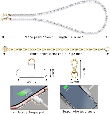 UKON 3-in-1 سلسلة الهاتف المعدنية الحبل: Crossbody ، الرقبة ، حزام معصم لجهاز iPhone مع علامات تبويب حبل واضحة in Kuwait