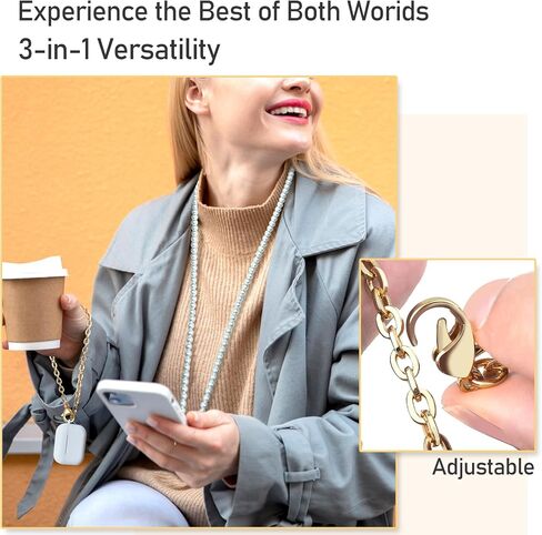 UKON 3-in-1 سلسلة الهاتف المعدنية الحبل: Crossbody ، الرقبة ، حزام معصم لجهاز iPhone مع علامات تبويب حبل واضحة in Kuwait