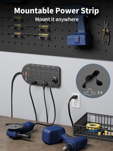20Amp Heavy Duty Power Strip Surge Protector, ETL Listed, T-Slot 20A Outlet((Vertical Plug)，6.5 FT 12 Gauge Extension Cord with 24 AC Outlets(2500W) 6 USB Ports (2 USB C) for Industrial Garage in Saudi Arabia