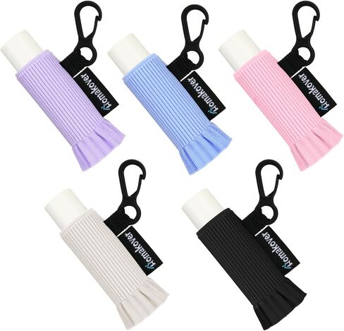 5 Pack Compact Clip-On Lip Balm Holder Keychain, Tight-Knit Elastic Chapstick Holder Sleeve, Minimalist Design Lip Gloss Lipstick Stretchable Key Chain Holder in Saudi Arabia