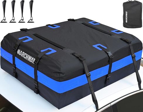 MARCHWAY Waterproof Car Roof Luggage Bag, Weatherproof Soft Shell Rooftop Cargo Carrier Bag for Vehicles with or Without Rack. 6 Door Hooks, Anti Slip Mat, Lock Included (15 Cubic Feet, Black) in Kuwait