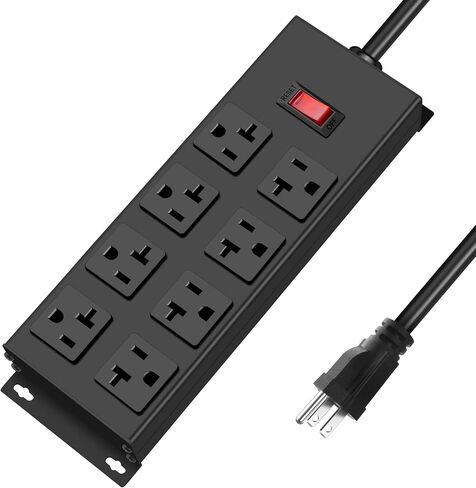 JUNNUJ Heavy Duty 20 Amp Power Strip, Garage 16 Outlets Metal 12 Gauge Surge Protector 3000J, High Amp 5-15P Adapter Shop 6-20R T-Slot Industrial Outlets (16AC, 4FT) in Kuwait