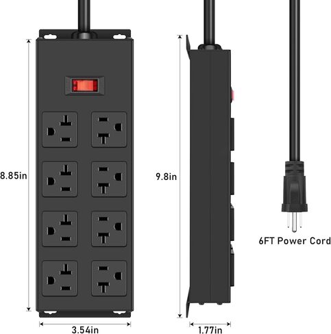 JUNNUJ Heavy Duty 20 Amp Power Strip, Garage 16 Outlets Metal 12 Gauge Surge Protector 3000J, High Amp 5-15P Adapter Shop 6-20R T-Slot Industrial Outlets (16AC, 4FT) in Kuwait