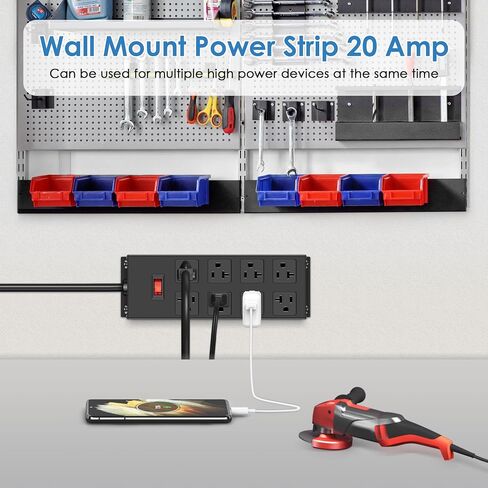 JUNNUJ Heavy Duty 20 Amp Power Strip, Garage 16 Outlets Metal 12 Gauge Surge Protector 3000J, High Amp 5-15P Adapter Shop 6-20R T-Slot Industrial Outlets (16AC, 4FT) in Kuwait