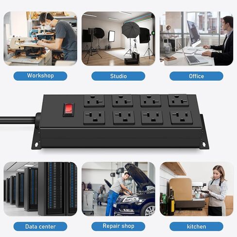 JUNNUJ Heavy Duty 20 Amp Power Strip, Garage 16 Outlets Metal 12 Gauge Surge Protector 3000J, High Amp 5-15P Adapter Shop 6-20R T-Slot Industrial Outlets (16AC, 4FT) in Kuwait