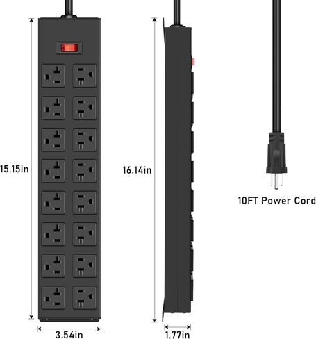 JUNNUJ Heavy Duty 20 Amp Power Strip, Garage 16 Outlets Metal 12 Gauge Surge Protector 3000J, High Amp 5-15P Adapter Shop 6-20R T-Slot Industrial Outlets (16AC, 4FT) in Kuwait