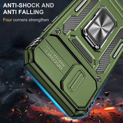 SunStory iPhone 12/12 Pro Case with HD Screen Protector & Slide Camera Cover & Rotated Ring Kickstand, Military-Grade, Red in Kuwait