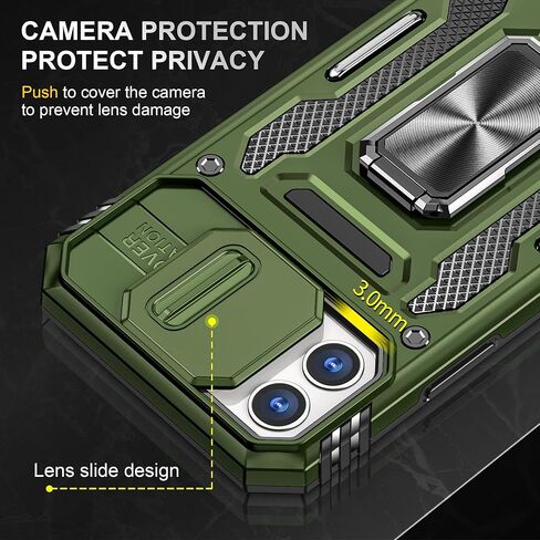 SunStory iPhone 12/12 Pro Case with HD Screen Protector & Slide Camera Cover & Rotated Ring Kickstand, Military-Grade, Red in Kuwait