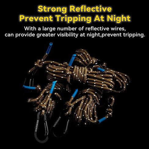 HIKEMAN Reflective Tent Rope Guyline - 4M Camping Guide Ropes,4mm Tent Guy Ropes Cord with Aluminum Tensioners Adjuster for Outdoor Camping Hiking Caravan Awning Tents (Army Green, 4mm) in Saudi Arabia