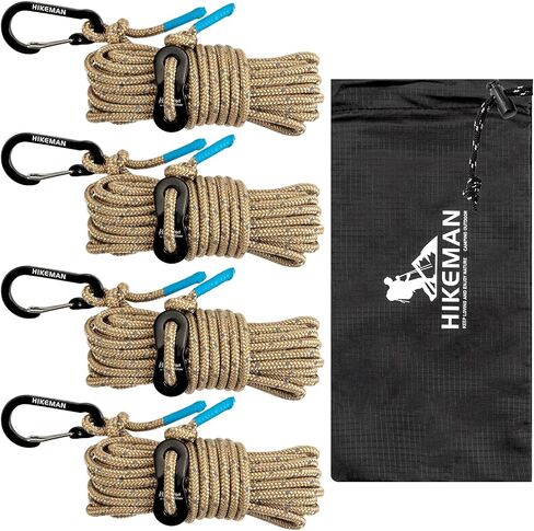 HIKEMAN Reflective Tent Rope Guyline - 4M Camping Guide Ropes,4mm Tent Guy Ropes Cord with Aluminum Tensioners Adjuster for Outdoor Camping Hiking Caravan Awning Tents (Army Green, 4mm) in Saudi Arabia