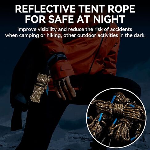HIKEMAN Reflective Tent Rope Guyline - 4M Camping Guide Ropes,4mm Tent Guy Ropes Cord with Aluminum Tensioners Adjuster for Outdoor Camping Hiking Caravan Awning Tents (Army Green, 4mm) in Saudi Arabia