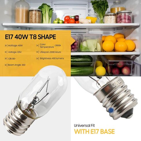 Seentech Microwave Oven Bulbs - Model 8206232A, 125V 40W E17 Base - Ideal for Under Hood, Lava Lamps, Salt Lamps - Compatible with Part Numbers 1890433, 8206232, AP4512653 (8) in Saudi Arabia