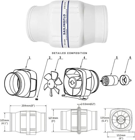 SAILINGFLO 3" in-line Marine Bilge Air Blower 12V 130CFM Centrifugal Bilge Fan (3") in Saudi Arabia