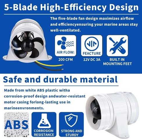 Marine HIGH Performance ABS Black Turbo in LINE Bilge Blower 4" Diameter 12V in Saudi Arabia