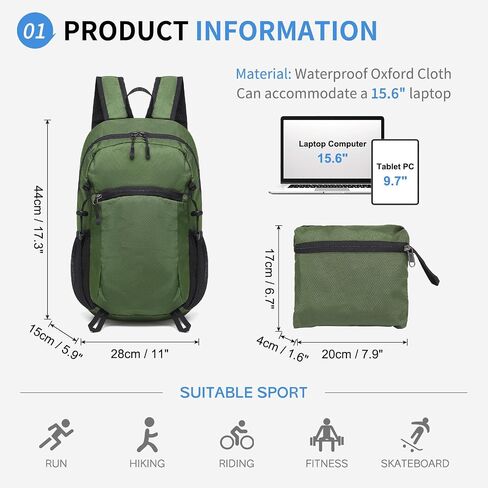 المشي لمسافات طويلة Daypack قابلة للتعبئة ، والتخييم على ظهر حقيبة الظهر مقاومة للمياه بوليستر خفيفة الوزن للرجال النساء يسافرون في الهواء الطلق in Kuwait