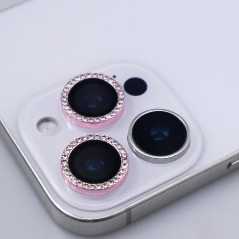 for iPhone 16 Pro / 16 Pro Max Camera Lens Protector Bling Glitter Diamond Metal Crystal Tempered Glass Screen Accessories Rhinestones Lens Cover for iPhone 16 Pro/Pro Max (Pink) in Saudi Arabia