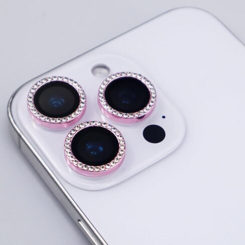 for iPhone 16 Pro / 16 Pro Max Camera Lens Protector Bling Glitter Diamond Metal Crystal Tempered Glass Screen Accessories Rhinestones Lens Cover for iPhone 16 Pro/Pro Max (Pink) in Saudi Arabia