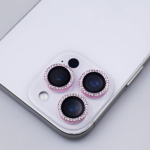 for iPhone 16 Pro / 16 Pro Max Camera Lens Protector Bling Glitter Diamond Metal Crystal Tempered Glass Screen Accessories Rhinestones Lens Cover for iPhone 16 Pro/Pro Max (Pink) in Saudi Arabia